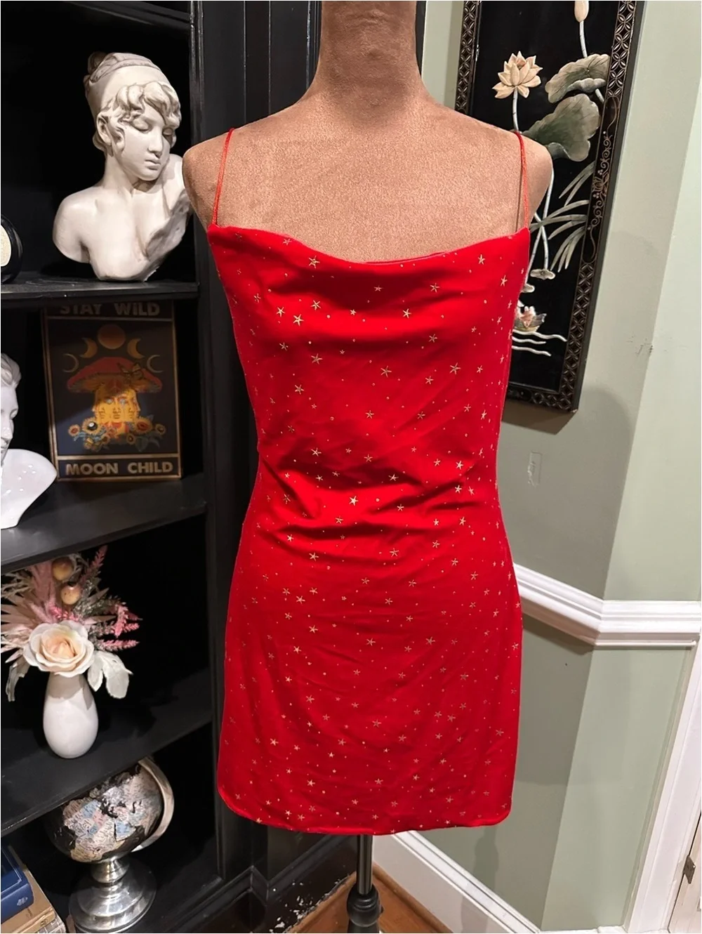Zaful Red Velvet Celestial Star Mini Bodycon Dress – Size M
